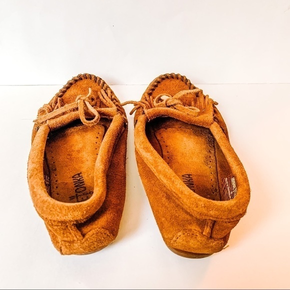 MINNETONKA Suede Fringe Slip On Moccasins SZ 5.5 - Picture 5 of 9